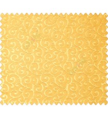 Mustard yellow Self design small embossed continuous scroll on stripe textured base fabric main curtain